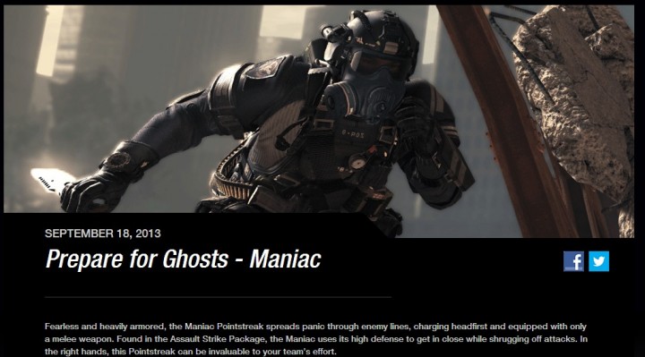 CoD:ゴースト:恐怖の俊足ジャガノ「マニアック」の詳細判明。意外な弱点も