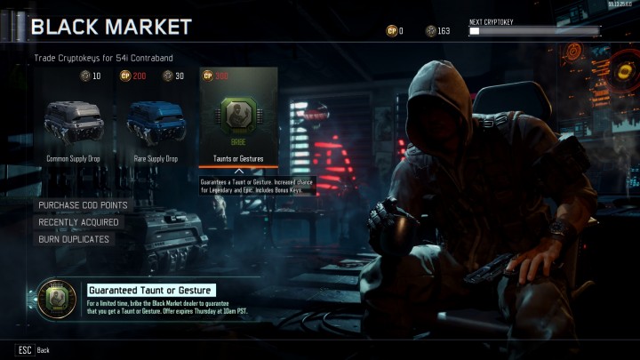 CoD:BO3:”Bribe(賄賂)”の挑発とジェスチャー版登場、15日早朝まで