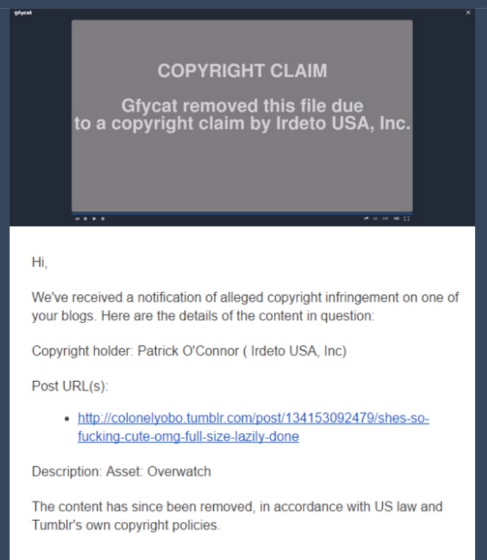 Iredetoからの著作権侵害に関する通知。
