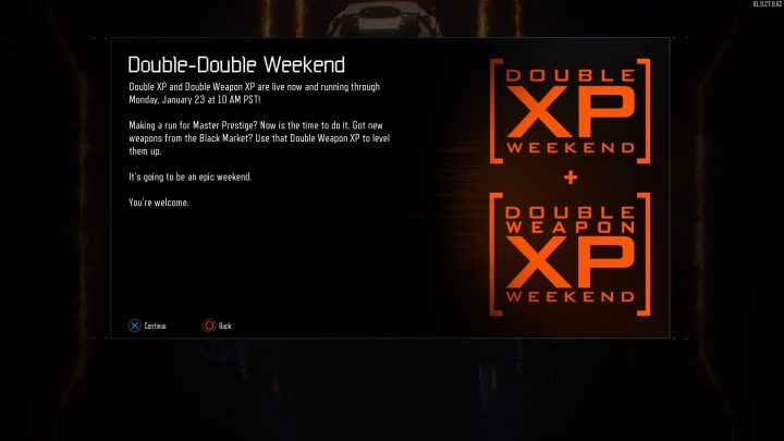 CoD:BO3:ダブルXP&ダブル武器XP同時開催、1月24日まで