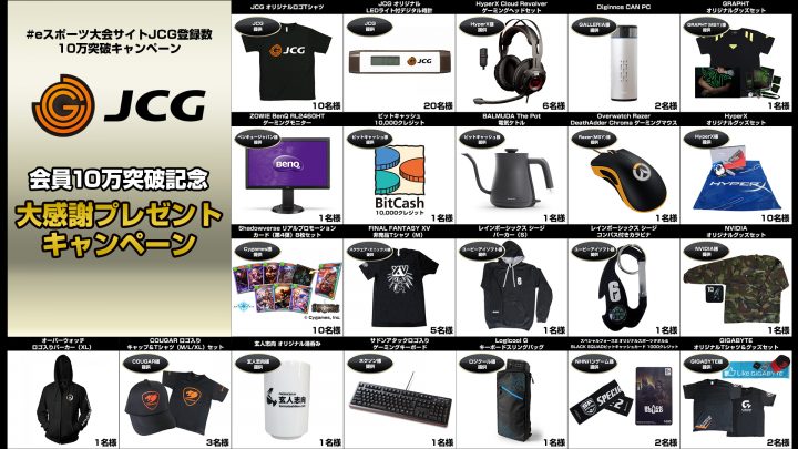 eスポーツ大会ブランド「JCG」が登録者10万人突破キャンペーン、100名超にBenQ ZOWIEゲーミングモニターなどプレゼント