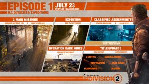 ディビジョン2： 7月23日午後4時半から3時間のメンテナンス。 無料DLC「エピソード1 DC郊外: エクスペディション」が配信