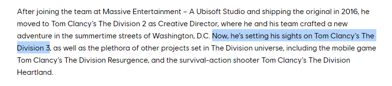 『ディビジョン3』発表、歴代シリーズを手がけたJulian Gerighty氏が帰還 / 開発はまだチーム作りの段階